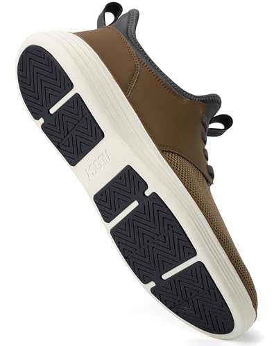 VILOCY Mens Slip On Casual Dress Shoes Hands Free Fashion Sneakers Mesh Tennis Walking Shoes Comfortable Work Shoes Breathable Lightweight Non Slip Brown,EU40 - Image 5