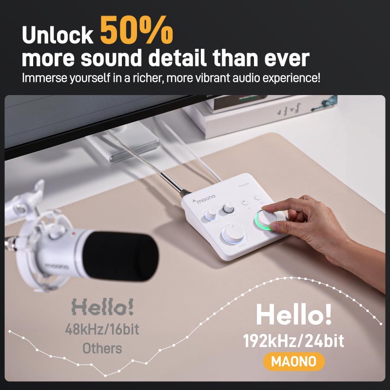 MAONO USB Audio Interface for PC: Interface with XLR Input 24-bit/192kHz Routing Software LOOPBACK ASIO Driver for Recording Music, Home-Studio, Guitar, Podcast, Streaming, DAW(PS22 Lite White) - Image 2