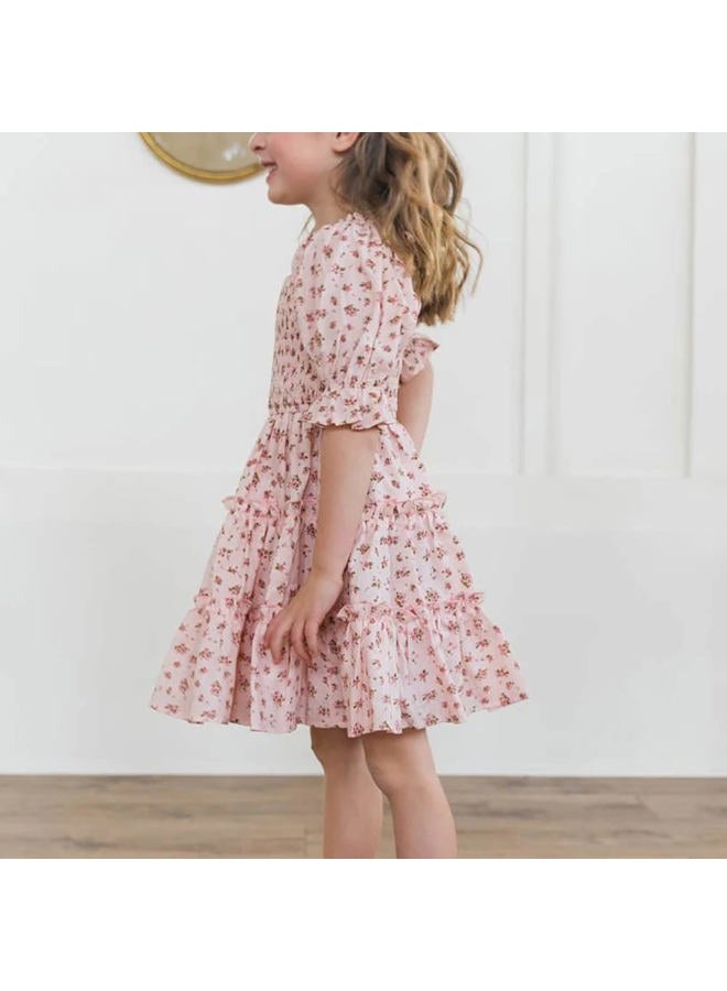 AWIBMK Mommy and Me Matching Dresses Floral Printed Ruffled Short Lantern Sleeves A-Line Long Dress Hidden Back Zipper Closure Summer Mom Daughter Matching Outfits Pink Floral Small, Pink Floral, S - Image 5