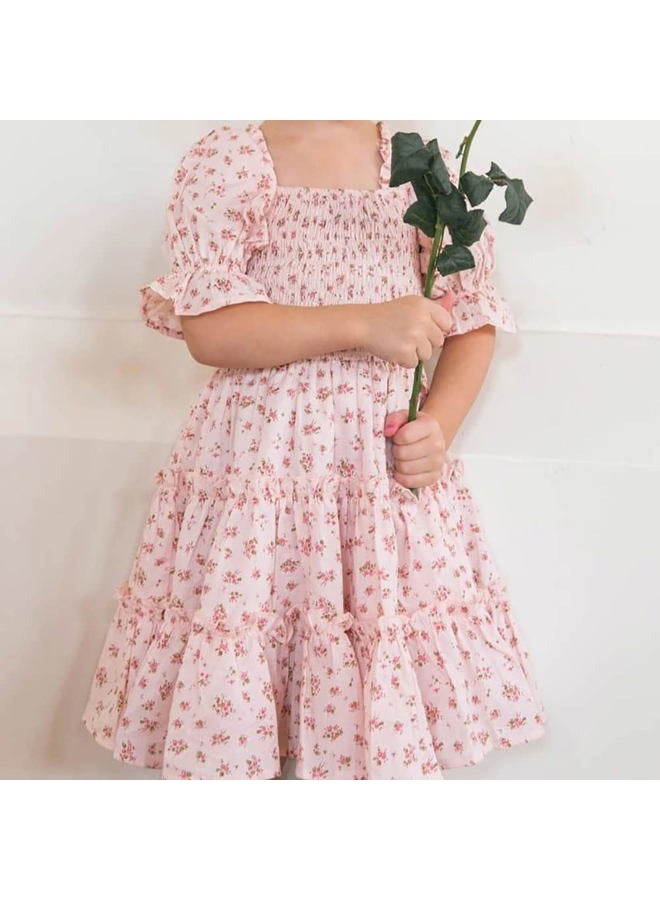 AWIBMK Mommy and Me Matching Dresses Floral Printed Ruffled Short Lantern Sleeves A-Line Long Dress Hidden Back Zipper Closure Summer Mom Daughter Matching Outfits Pink Floral Small, Pink Floral, S - Image 4