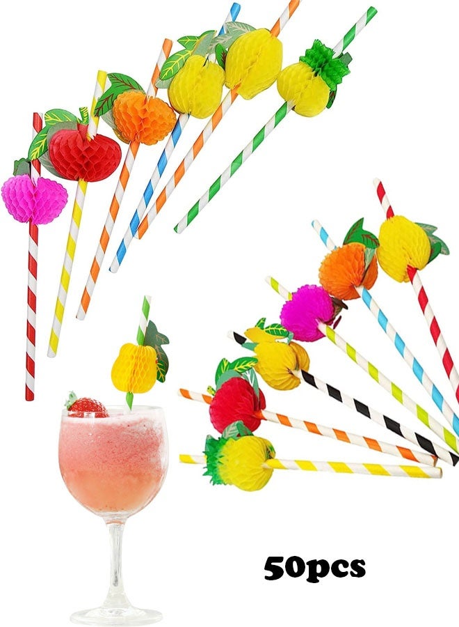 50Pcs 3D Paper Cocktail Straws - Summer Beach Party Accessories for Drinks and Juices - Image 1