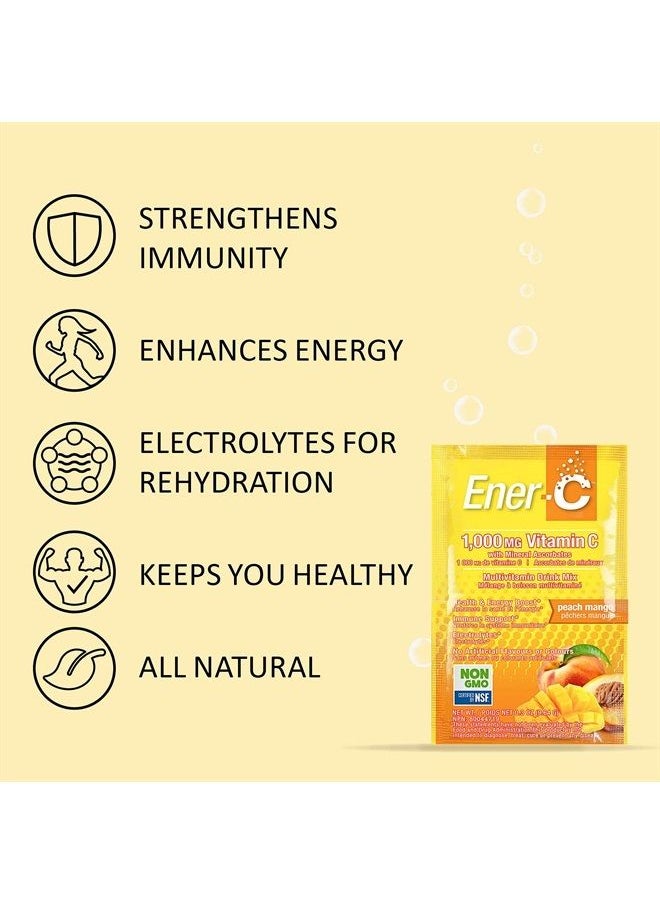 Peach Mango Multivitamin Drink Mix, 1000mg Vitamin C, Non-GMO, Vegan, Real Fruit Juice Powders, Natural Immunity Support, Electrolytes, Gluten Free, 30 Count (Pack of 1)
