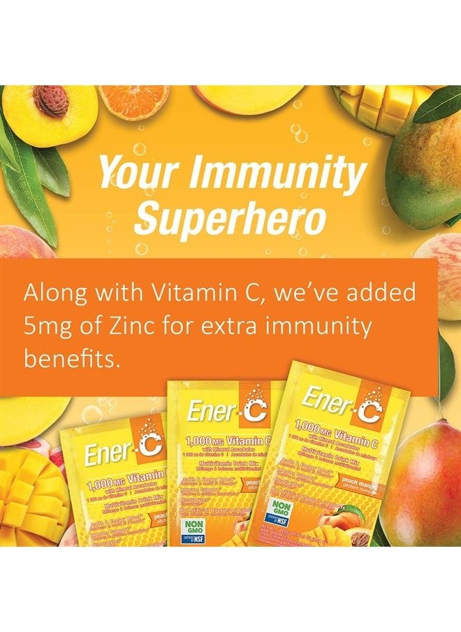 Peach Mango Multivitamin Drink Mix, 1000mg Vitamin C, Non-GMO, Vegan, Real Fruit Juice Powders, Natural Immunity Support, Electrolytes, Gluten Free, 30 Count (Pack of 1)