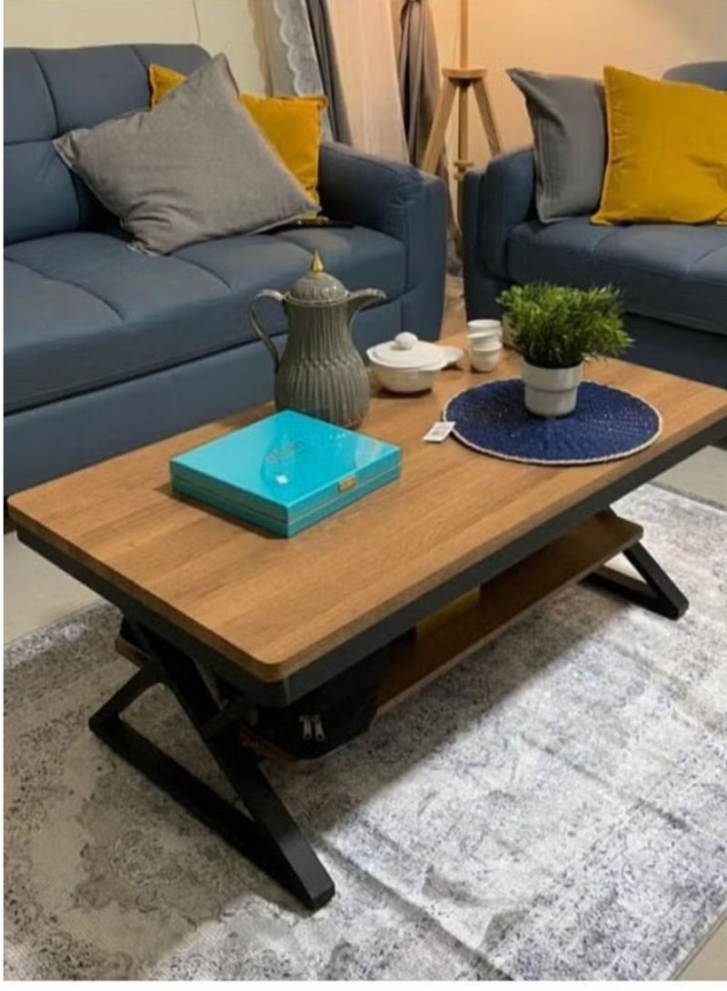 Coffee Table Modern 2-Tier Design Center with Legs, Durable Metal Frame and Wooden Top 110x60x48 cm Brown - Image 2