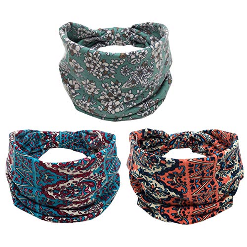 K-Elewon 3 Pack Women Wide Elastic Head Wrap Headband Sports yoga Hair Band (3 Pack(A12)) - Image 1