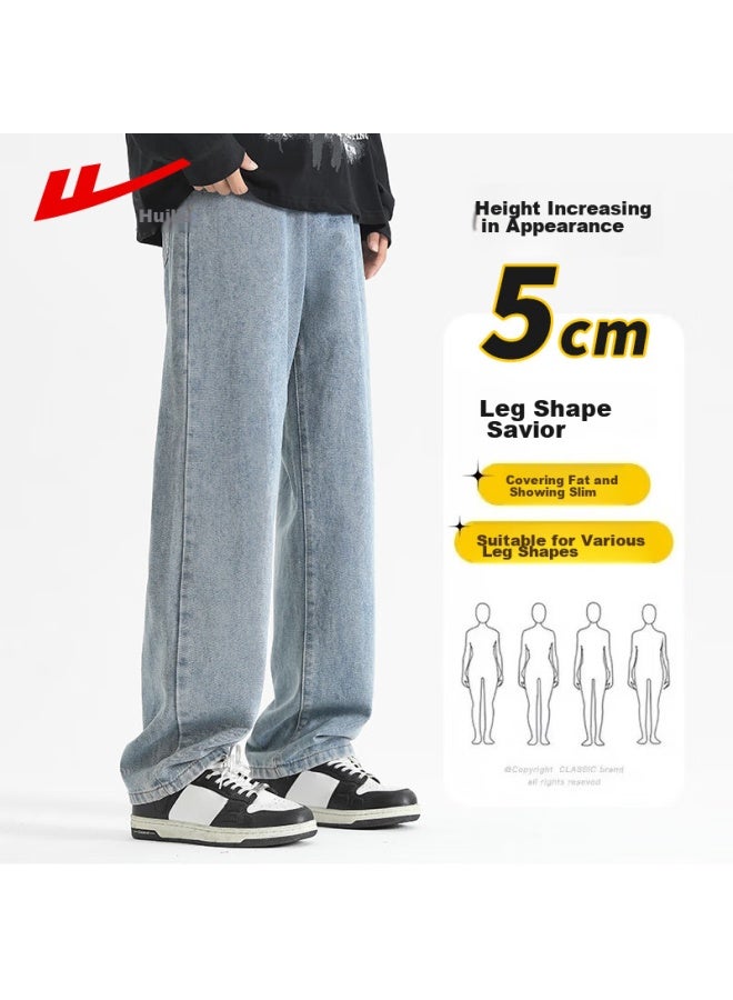 Pull Back Warrior Denim Jeans For Men, Spring And Autumn Straight-leg Casual Pants, Washed Versatile Retro Wide-leg Trousers, Medium Blue XL - Image 3