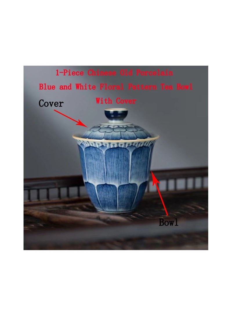 1-Piece Chinese Old Porcelain Blue and White Bowl Tea Set,Chinese Tea Bowl with Cover,Chinese Traditional Handicraft Ceramic Tea Set - Image 1