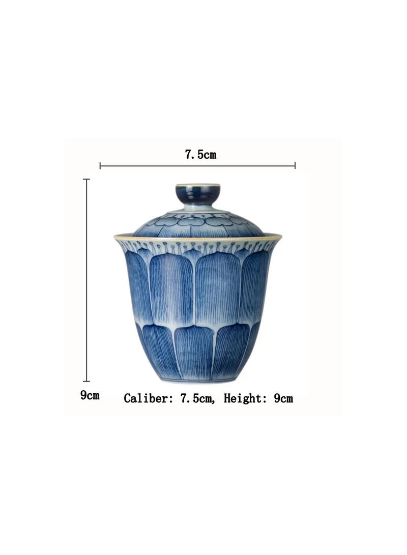 1-Piece Chinese Old Porcelain Blue and White Bowl Tea Set,Chinese Tea Bowl with Cover,Chinese Traditional Handicraft Ceramic Tea Set - Image 5