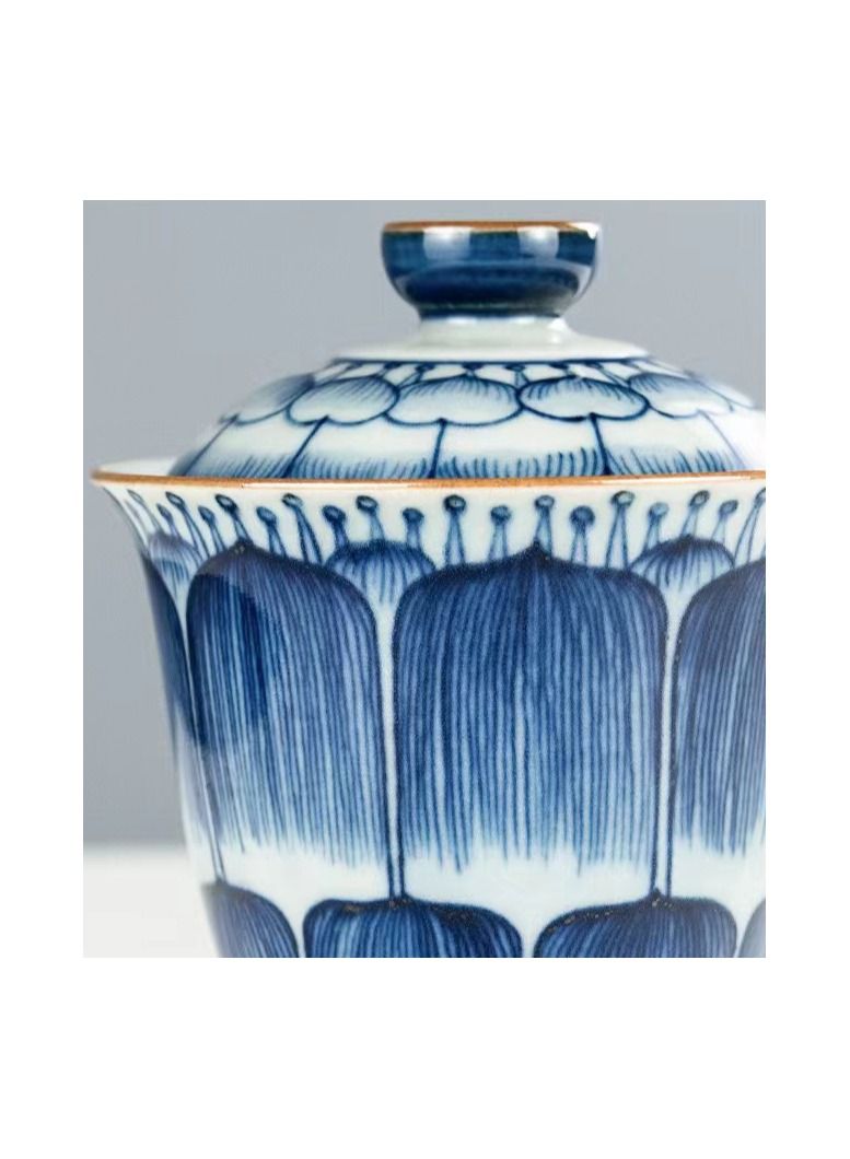 1-Piece Chinese Old Porcelain Blue and White Bowl Tea Set,Chinese Tea Bowl with Cover,Chinese Traditional Handicraft Ceramic Tea Set - Image 3