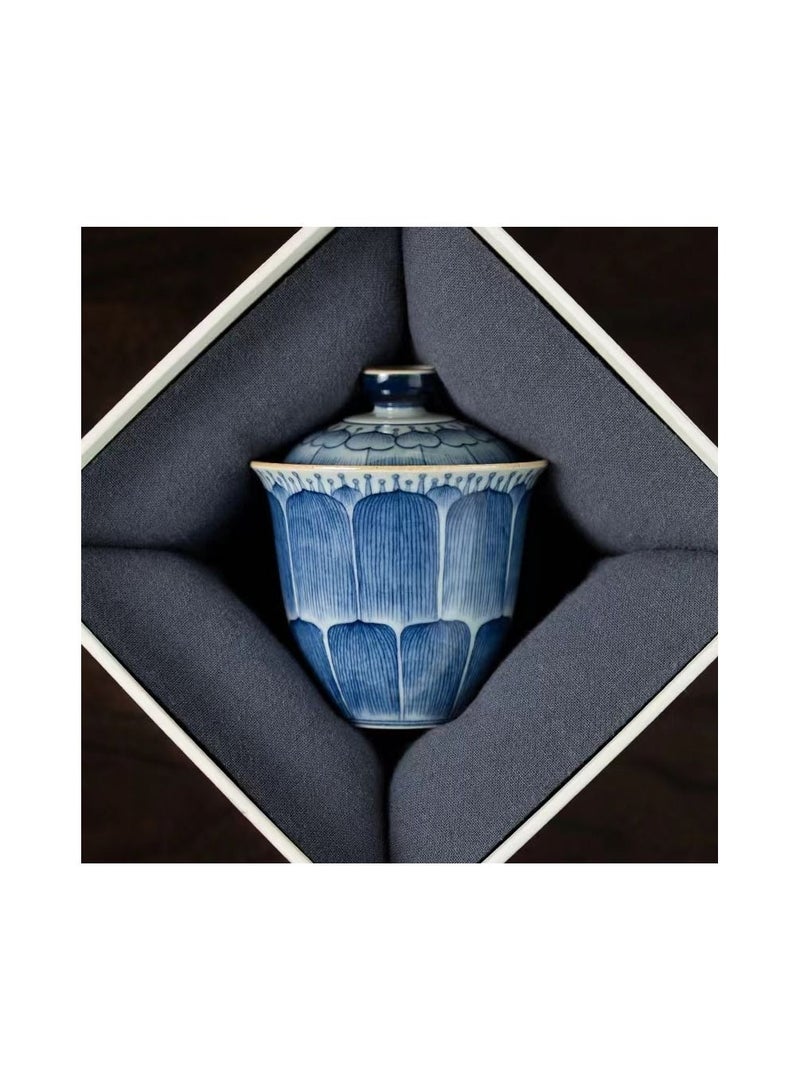 1-Piece Chinese Old Porcelain Blue and White Bowl Tea Set,Chinese Tea Bowl with Cover,Chinese Traditional Handicraft Ceramic Tea Set - Image 2