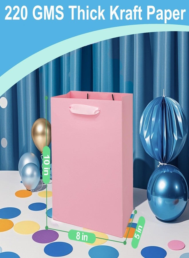 MOXARYSU 5 Pcs Medium Pink Gift Bags: 8x5x10 Inches Gift bags With Handles Party Favor Bags For Party,Birthday,Baby Shower,Wedding（Pink, No Tissue Paper） - Image 2