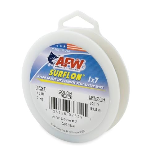AFW American Fishing Wire Surflon, Nylon Coated 1x7 Stainless Steel Leader Wire, 15 lb Test, .015" Diameter, Black, 300 ft - Image 1