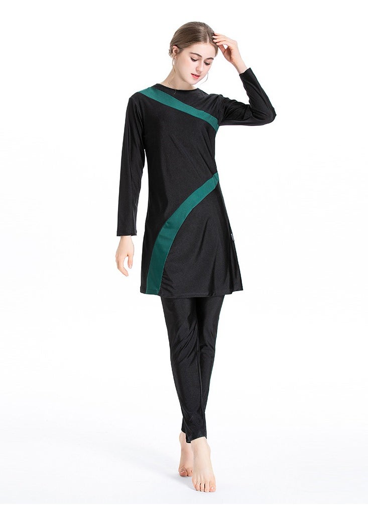 Al Aoyama Modest Swimwear for Women, 3-Piece Full Coverage Islamic Swimming Suit, Long Sleeve Swim Dress with Hijab and Pants  - Image 1
