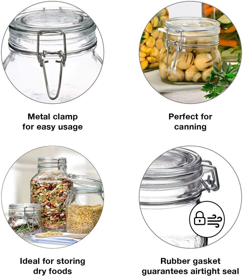 KELVEE Glass Storage Jars with Airtight Lid Clear Preserving Seal Wide Mouth Containers with Wire Clip Fastening for Kitchen Canning CerealPastaSugarCoffeeSpices 500 ml Pack of 4 Clear - Image 5