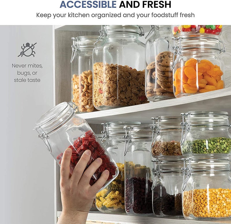 KELVEE Glass Storage Jars with Airtight Lid Clear Preserving Seal Wide Mouth Containers with Wire Clip Fastening for Kitchen Canning CerealPastaSugarCoffeeSpices 500 ml Pack of 4 Clear - Image 3