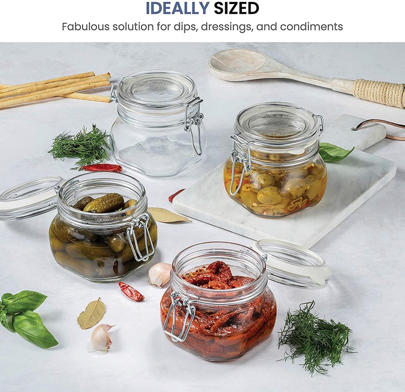KELVEE Glass Storage Jars with Airtight Lid Clear Preserving Seal Wide Mouth Containers with Wire Clip Fastening for Kitchen Canning CerealPastaSugarCoffeeSpices 500 ml Pack of 4 Clear - Image 2