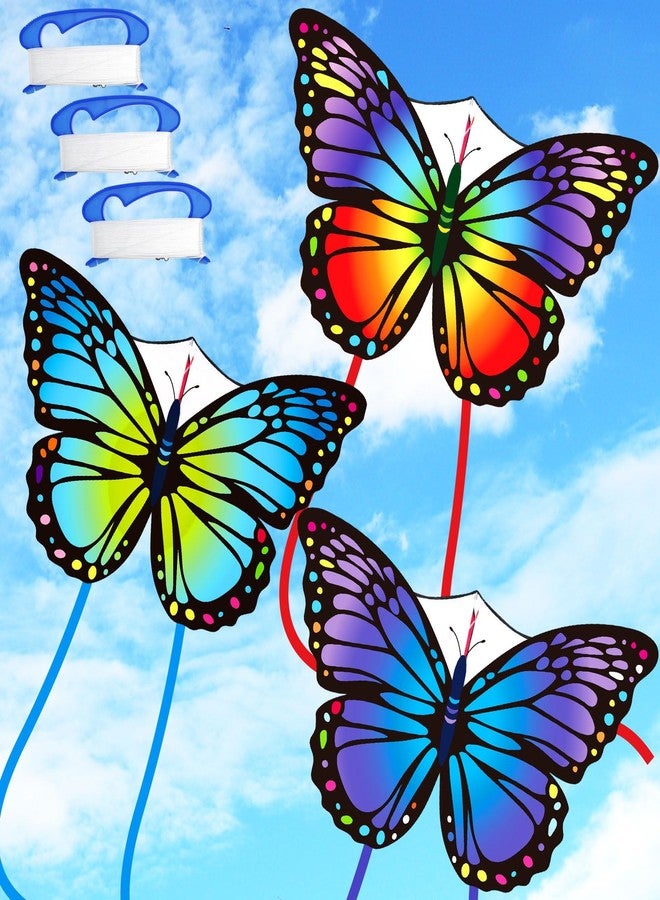Silipull 3 Pcs Butterfly Kite 55 x 28 Large Kites with 328ft Kite String Beach Colorful Kites for Adults Beginner Outdoor Supplies - Image 1