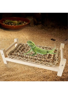 Kathson kathson Wooden Bearded Dragon Bed,Lizard Lounger Decor Rectangle Reptile Bed with Sea Grass Mat Terrarium Hanging Plants Climbing Accessories for Leopard Gecko Snake Lizards Chameleon  - Image 2