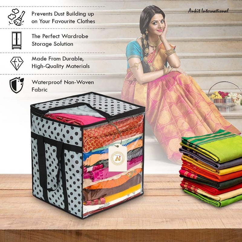 SHAPING FABRIC Premium Saree Storage Bag - Large Polka Dot Organizer with Transparent Window - Image 2