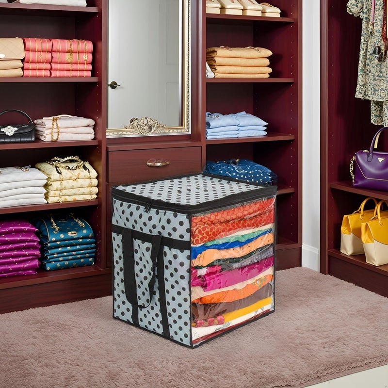 SHAPING FABRIC Premium Saree Storage Bag - Large Polka Dot Organizer with Transparent Window - Image 1