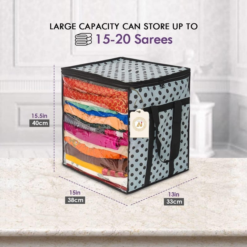 SHAPING FABRIC Premium Saree Storage Bag - Large Polka Dot Organizer with Transparent Window - Image 3