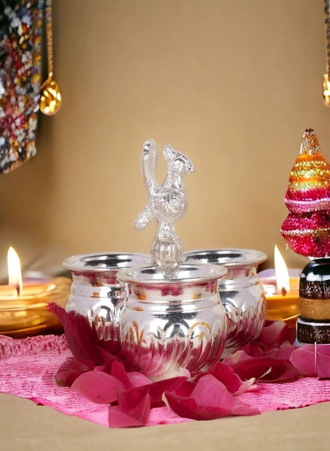 Sigaram German Silver 4x3 Inch Peacock Handle Peacock Handle Panchwala Kum Kum Bharani for Home Pooja Decor K2569 - Image 2