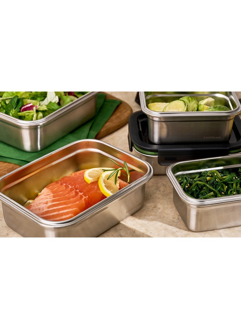 LocknLock Stainless Steel Stackable Food Container Rectangle 1L – Four-Side Locking Lid, Durable & Leakproof, Oven & Freezer Safe - Image 2