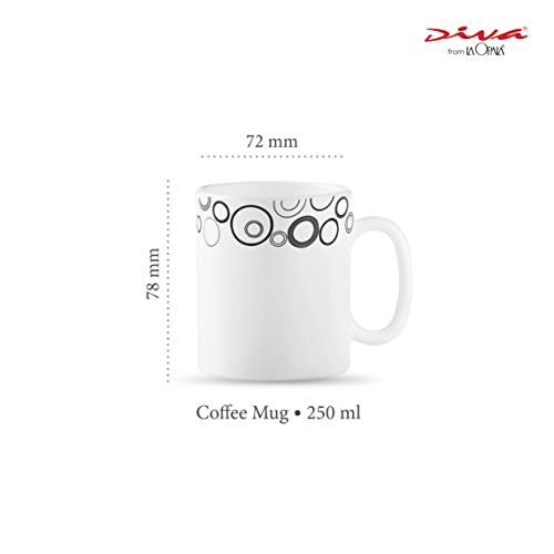 La Opala Diva, Opal Glass Coffee Mug Set Cylinder Medium 6 pcs, Misty Drops, White - Image 2