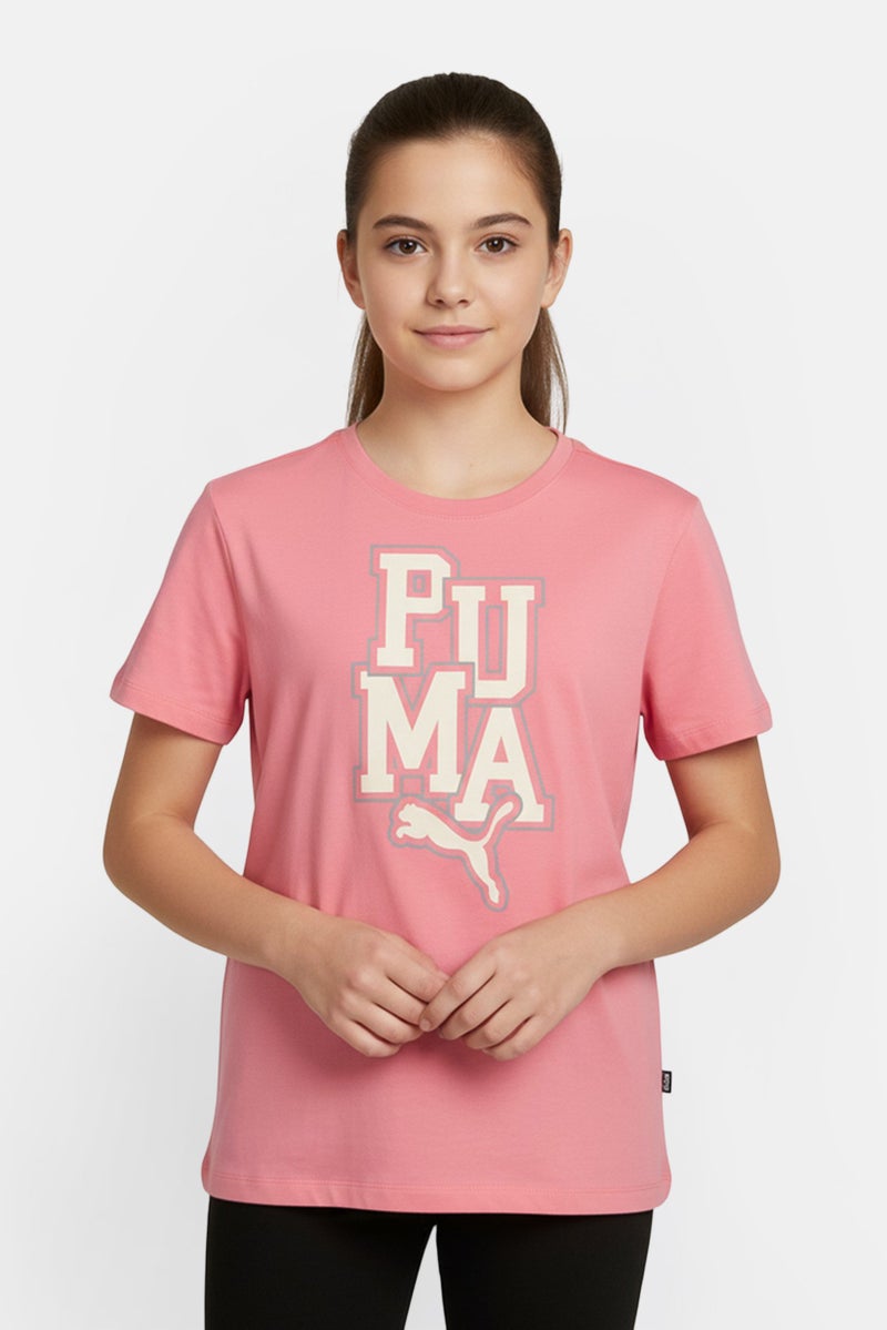 PUMA Kids Girl Sportswear Fit Short Sleeve Outdoor T-Shirt, Pink - Image 1