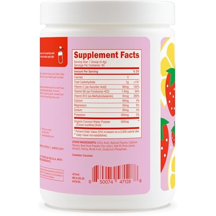 Wellah Electrolytes Powder (Strawberry Lemonade) 50 Servings - Hydration Drink Mix, 7 Vitamins & Minerals, Zero Sugar - Image 4