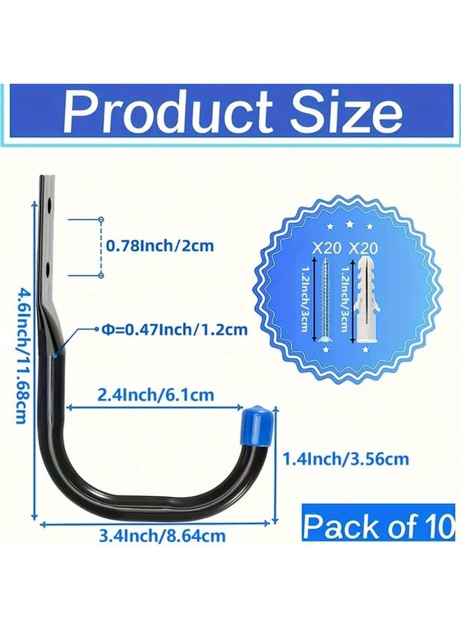 10 Pack Blue Heavy Duty Metal Garage Storage Hooks Anti Slip Rubber Coating Wall Mount - Image 4