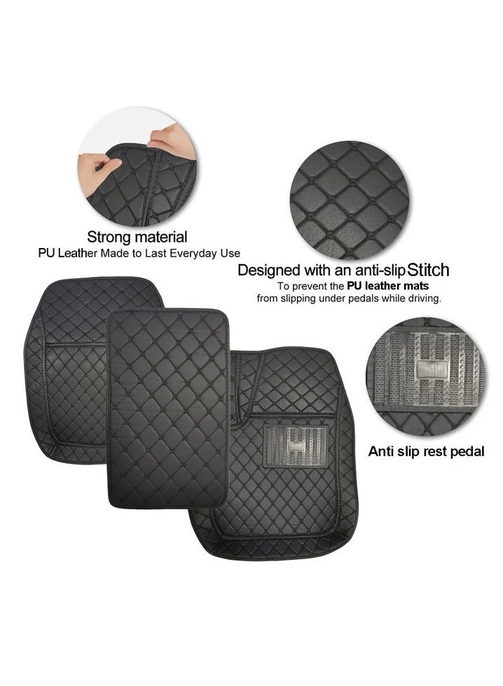 Generic 5Pcs Set Universal Car Floor Mat Set Car 3D Mat Set Contrast Stitching Mat Black  - Image 3