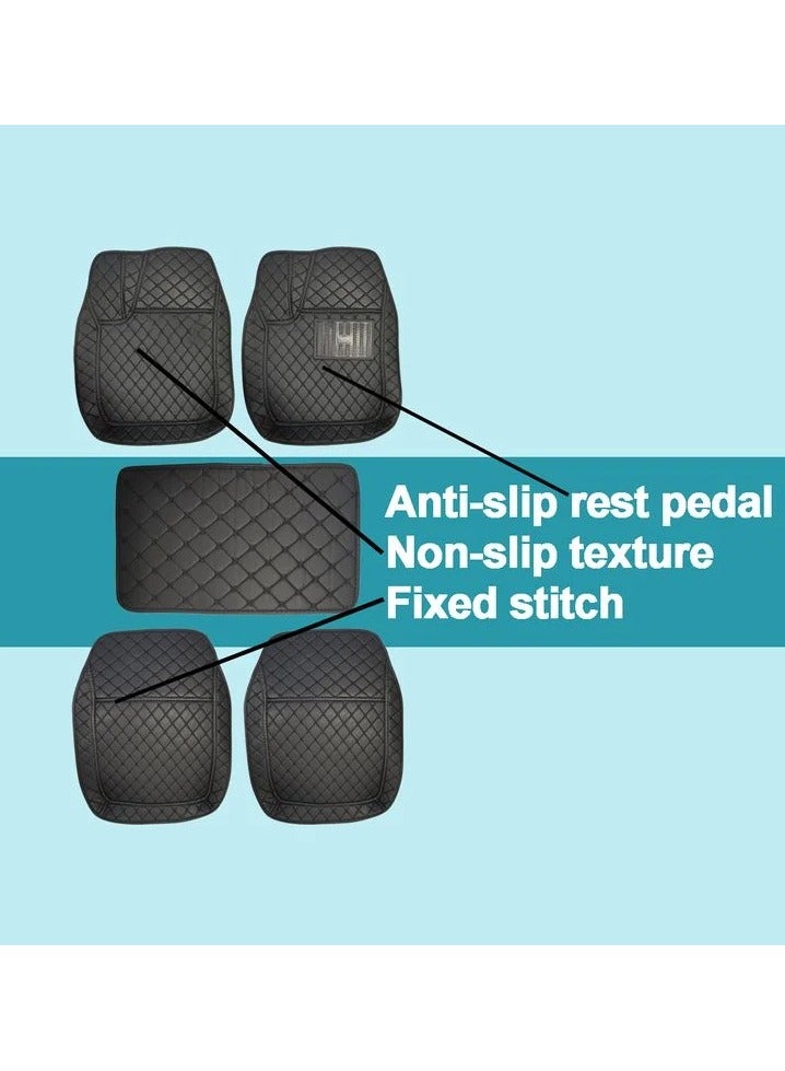 5Pcs Set Universal Car Floor Mat Set Car 3D Mat Set Contrast Stitching Mat Black