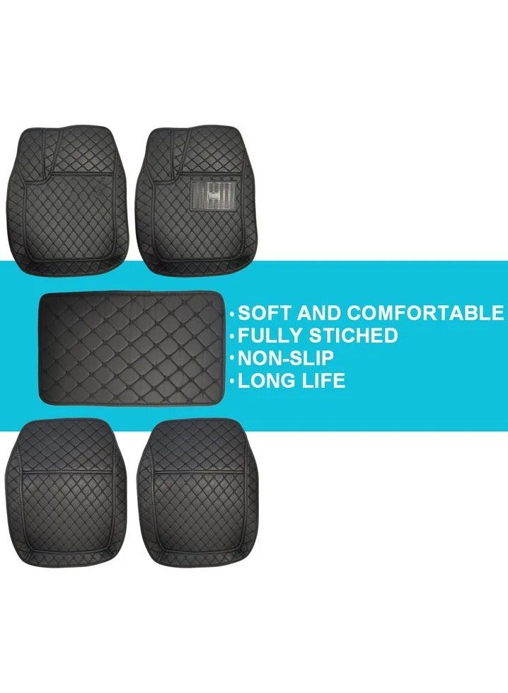 5Pcs Set Universal Car Floor Mat Set Car 3D Mat Set Contrast Stitching Mat Black