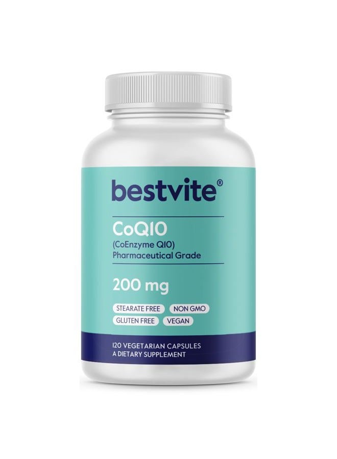 BESTVITE CoQ10 200mg (120 Vegetarian Capsules) Naturally Fermented - No Stearates - Vegan - Gluten Free - Non GMO - Image 1