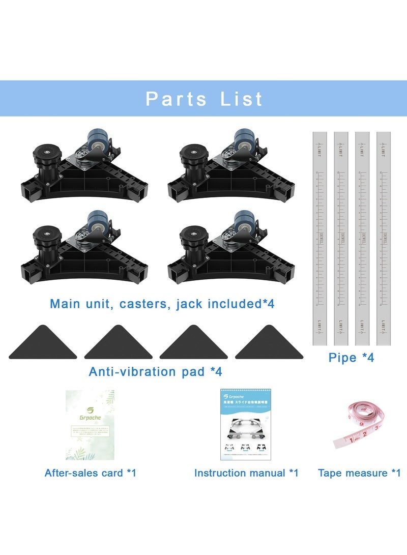TIGER Mini Fridge Stand with 4 Locking Twin Wheels Washing Machine Stand Base 4 Strong Feet Multi-Functional Adjustable Universal Stand Base for Furniture Portable Refrigerator Dryer Stand Black - Image 4