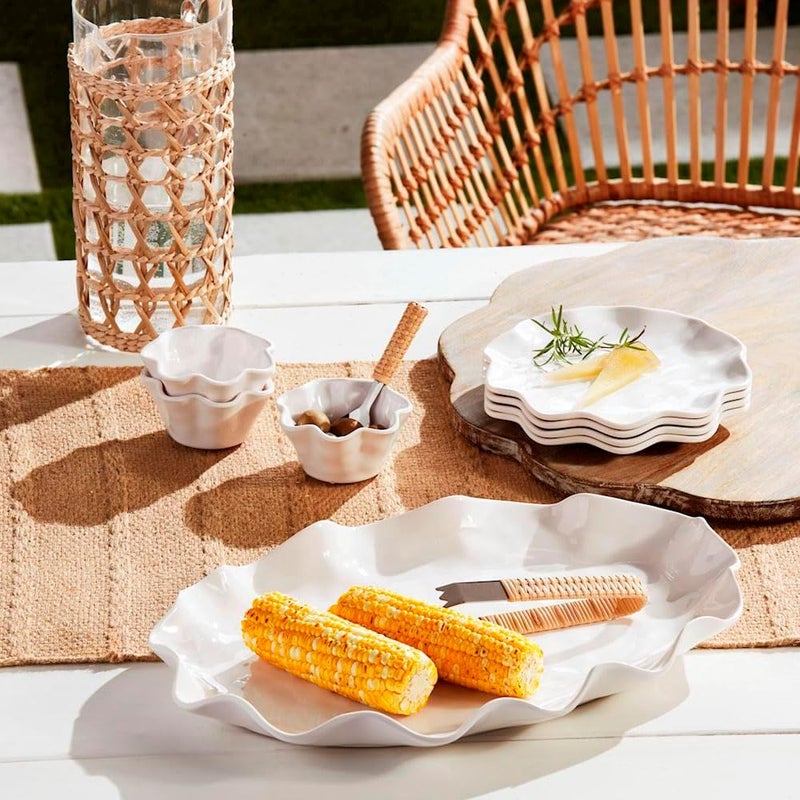 Mud Pie Ruffled Melamine platter 12 x 17  tongs 5 White - Image 3