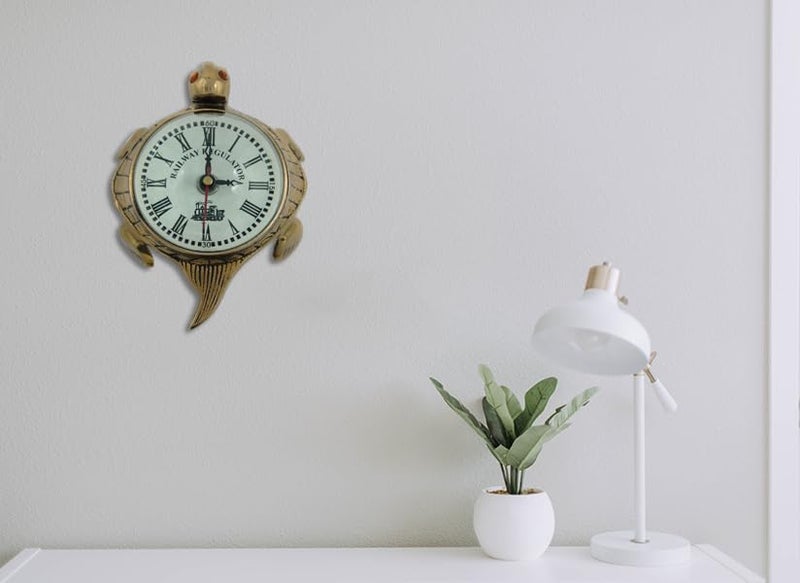 Analog Wall Clock Railway Clock Turtle Shape Brass Heavy Clocks Vintage Wall Clock