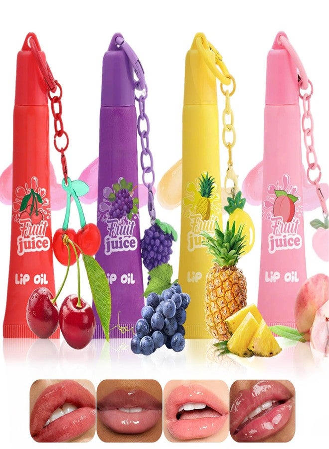 KTouler 4 Colors Hydrating Lip Gloss Keychain,Glossy Plumping Nude Fruit Flavored Lip Gloss for Girls,High Shine Finish Lip Jelly Liquid Lipstick for Women - Image 1