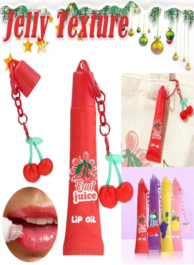 KTouler 4 Colors Hydrating Lip Gloss Keychain,Glossy Plumping Nude Fruit Flavored Lip Gloss for Girls,High Shine Finish Lip Jelly Liquid Lipstick for Women - Image 3