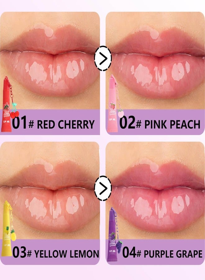 KTouler 4 Colors Hydrating Lip Gloss Keychain,Glossy Plumping Nude Fruit Flavored Lip Gloss for Girls,High Shine Finish Lip Jelly Liquid Lipstick for Women - Image 5