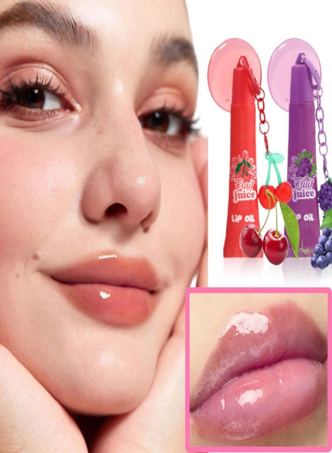 KTouler 4 Colors Hydrating Lip Gloss Keychain,Glossy Plumping Nude Fruit Flavored Lip Gloss for Girls,High Shine Finish Lip Jelly Liquid Lipstick for Women - Image 2