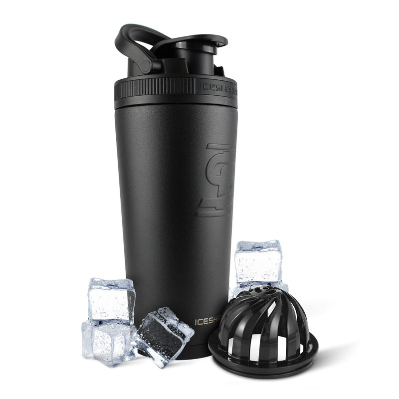 Ice Shaker Insulated Stainless Steel Shaker Bottle | 26oz, Black | Cold for 30+ Hours | Insulated Cup with Twist-on Agitator | Odor-Free Bottle for Protein Shakes, Water, Smoothies, Cocktails - Image 1