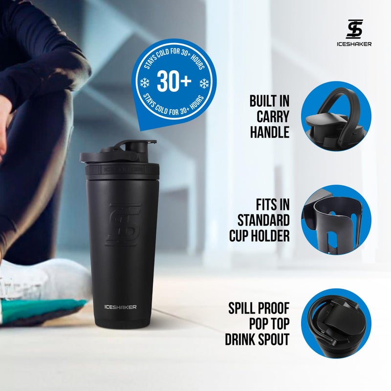 Ice Shaker Insulated Stainless Steel Shaker Bottle | 26oz, Black | Cold for 30+ Hours | Insulated Cup with Twist-on Agitator | Odor-Free Bottle for Protein Shakes, Water, Smoothies, Cocktails - Image 3