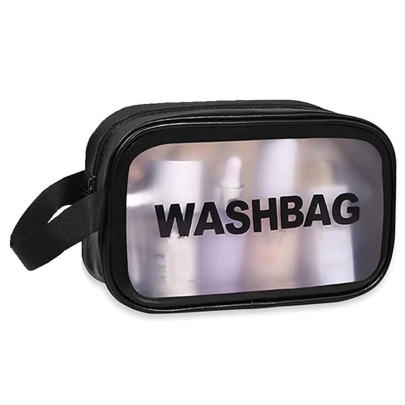 ERHETUS Multi-Functional Makeup Pouch for Women | Waterproof PVC Cosmetic Bags for Girls | Toiletry Storage Wash Bag | Travel Organizer for Bath Accessories & Grooming Kit (20 * 12 * 08 CM, Black)