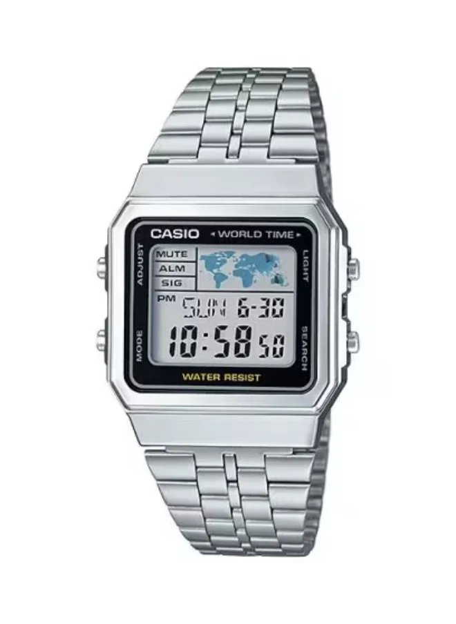 CASIO Men's Digital Display Watch With Silver Stainless Steel Strap - A500WA-1DF