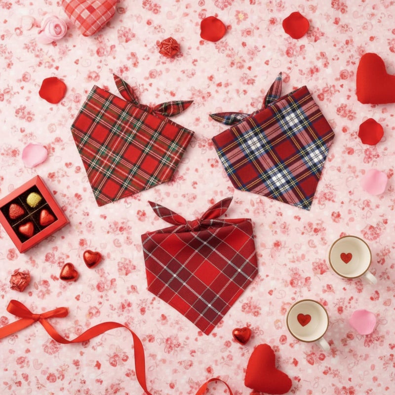 Shyyween 100 Pcs Valentine's Day Red Plaid Dog Bandanas Bulk for Dogs Soft Bibs Adjustable Triangle Bandana for Small Medium Large Pet Costume(25.6 x 17.7 x 17.7 Inch) - Image 4