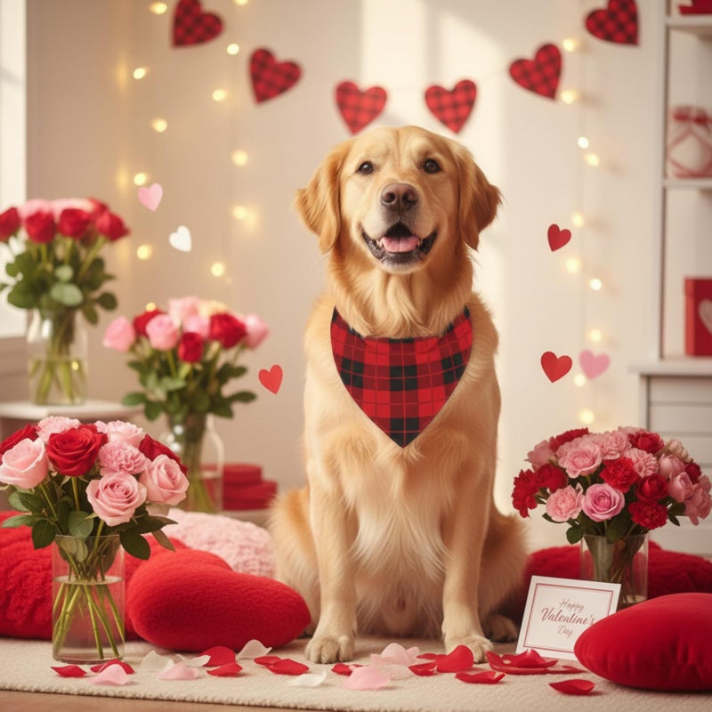 Shyyween 100 Pcs Valentine's Day Red Plaid Dog Bandanas Bulk for Dogs Soft Bibs Adjustable Triangle Bandana for Small Medium Large Pet Costume(25.6 x 17.7 x 17.7 Inch) - Image 2