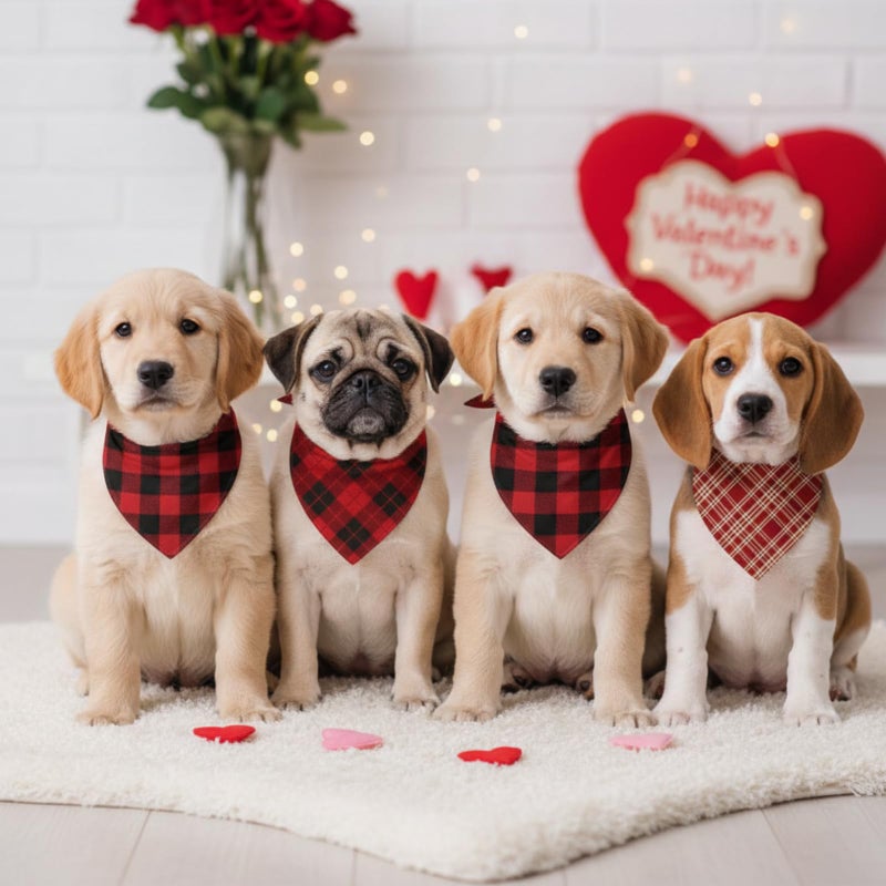 Shyyween 100 Pcs Valentine's Day Red Plaid Dog Bandanas Bulk for Dogs Soft Bibs Adjustable Triangle Bandana for Small Medium Large Pet Costume(25.6 x 17.7 x 17.7 Inch) - Image 5