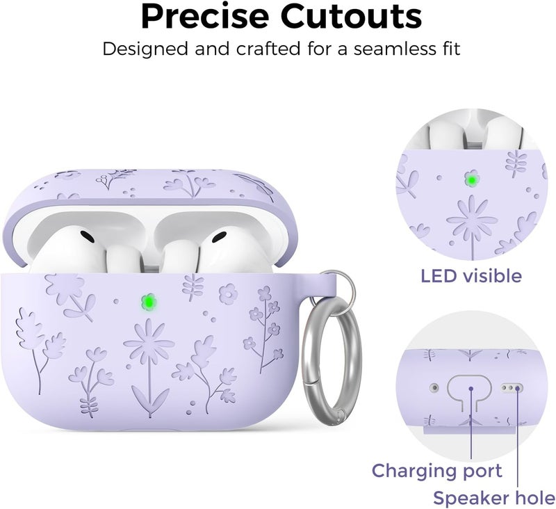 AhaStyle AirPods Pro 3 Case Cover (2025) Flower Engraved Cute Silicone AirPods Pro 3rd Generation Case Full Body Shockproof Cover Skin for Apple AirPods Pro 3rd Gen with Cleaning Kit for Women Girls - Image 5